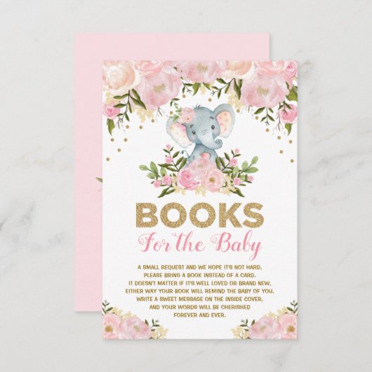 Cute Elephant Pink Floral Baby Girl Book Request Informatiekaartje (Voorkant / Achterkant)