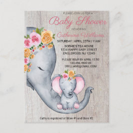 Cute Elephant Pink Floral Baby shower Invitation Briefkaart