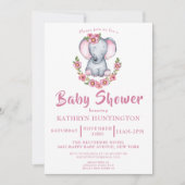 Cute Elephant Pink Floral Baby shower Kaart (Voorkant)