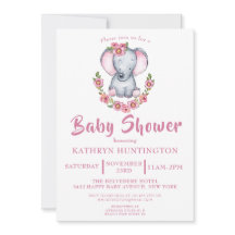 Cute Elephant Pink Floral Baby shower