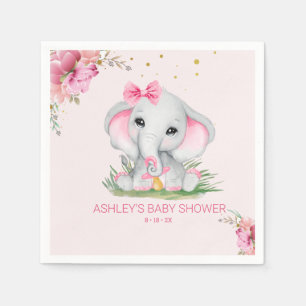 Cute Elephant Pink Floral Baby shower Servet