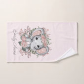 Cute Elephant Pink Floral Greenery Child Name Bad Handdoek (Handdoek)