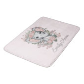 Cute Elephant Pink Floral Greenery Child Name Badmat (Gekanteld)