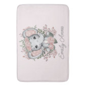 Cute Elephant Pink Floral Greenery Child Name Badmat (Voorkant Verticaal)