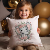 Cute Elephant Pink Floral Greenery Child Name Kussen