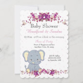 Cute Elephant Pink Floral raindrops Baby shower Kaart (Voorkant)