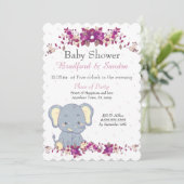 Cute Elephant Pink Floral raindrops Baby shower Kaart (Staand voorkant)