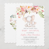 Cute Elephant Pink Flowers Girl Baby shower Kaart (Voorkant / Achterkant)