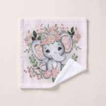 Cute Elephant Pink Flowers Greenery Bath