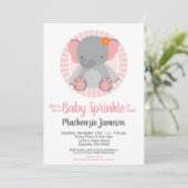 Cute Elephant Pink Girls Baby Sprinkle Invitation Kaart (Staand voorkant)
