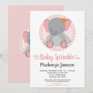 Cute Elephant Pink Girls Baby Sprinkle Invitation Kaart