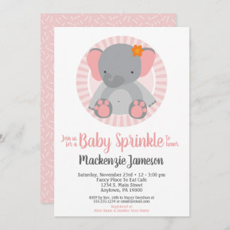 Cute Elephant Pink Girls Baby Sprinkle Invitation Kaart