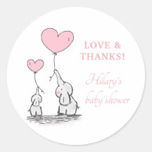 Cute Elephant Pink Heart Balloons Girl Baby shower
