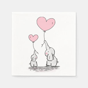 Cute Elephant Pink Heart Balloons Girl Baby shower Servet