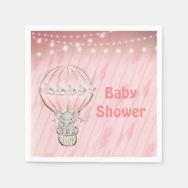 Cute Elephant Pink Hot Air Ballon Baby shower Servet