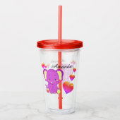 Cute Elephant Pink Paarse Hearts Girls Acryl Drinkbeker (Voorkant)