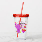 Cute Elephant Pink Paarse Hearts Girls Acryl Drinkbeker (Achterkant)