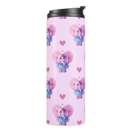 Cute Elephant Pink Pattered Thermosbeker (Gedraaid links)