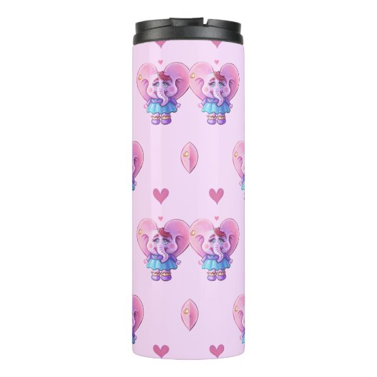 Cute Elephant Pink Pattered Thermosbeker (Achterkant)