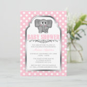 Cute Elephant Pink Polka Dot Baby shower Kaart (Staand voorkant)