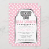 Cute Elephant Pink Polka Dot Baby shower Kaart (Voorkant / Achterkant)