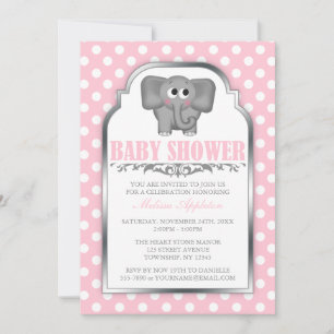 Cute Elephant Pink Polka Dot Baby shower Kaart