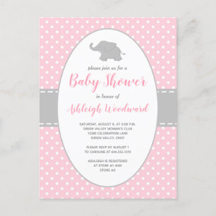 Cute Elephant Pink Polka Dot Girl Baby shower Uitnodiging Briefkaart