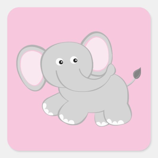 Cute Elephant Pink Vierkante Sticker (Voorkant)