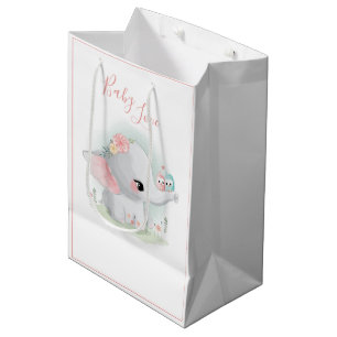 Cute Elephant Pink Waterverf Baby Love Girl Medium Cadeauzakje