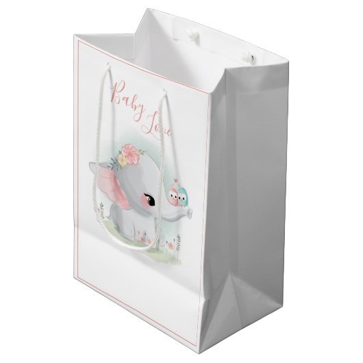 Cute Elephant Pink Waterverf Baby Love Girl Medium Cadeauzakje (Voorkant Gekanteld)