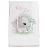 Cute Elephant Pink Waterverf Baby Love Girl Medium Cadeauzakje (Achterkant)