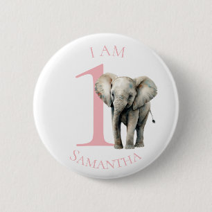 Cute Elephant Pink waterverf BIRTHDAY Button
