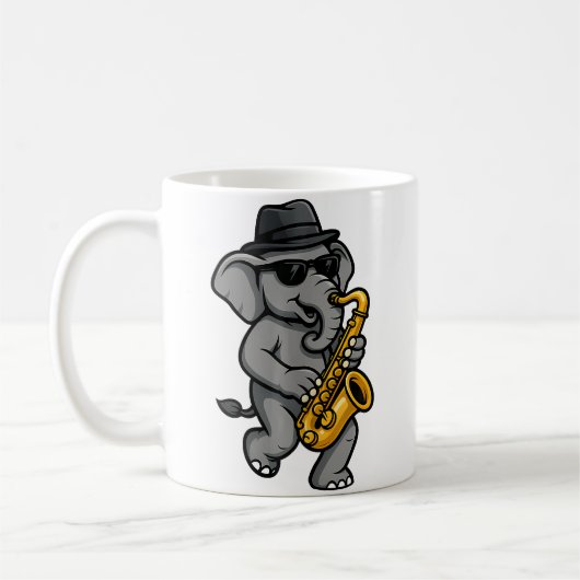 Cute Elephant Playing Saxophone Elephants Musician Koffiemok (Links)