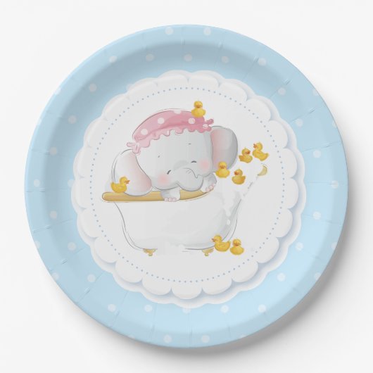 Cute Elephant Polka Dot Blue Papieren Bordje (Voorkant)