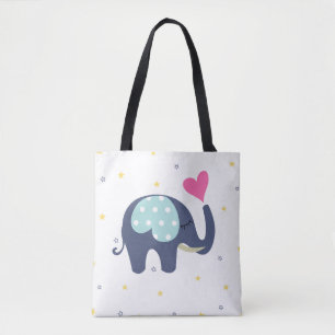 Cute elephant print Canvas tas
