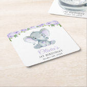 Cute Elephant, Purple Flowers, First Birthday Kartonnen Onderzetters (Schuin)