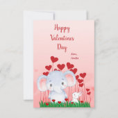 Cute Elephant Rabbit Friends Red Hearts Valentijn Kaart (Voorkant)