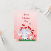 Cute Elephant Rabbit Friends Red Hearts Valentijn Kaart (Voorkant / Achterkant in situ)