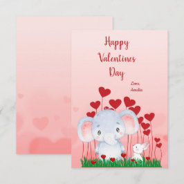 Cute Elephant Rabbit Friends Red Hearts Valentijn Kaart