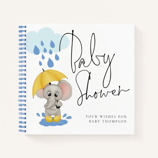 Cute Elephant Rain Baby shower Guest Book Notitieboek (Voorkant)