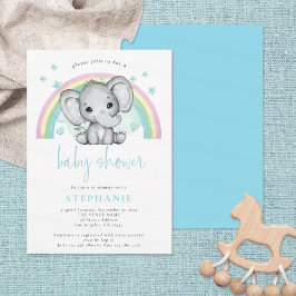 Cute Elephant Rainbow Blue Baby shower Kaart