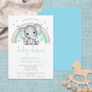 Cute Elephant Rainbow Blue Baby shower Kaart