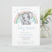 Cute Elephant Rainbow Blue Baby shower Kaart (Staand voorkant)