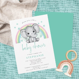 Cute Elephant Rainbow Gender Neutral Baby shower Kaart