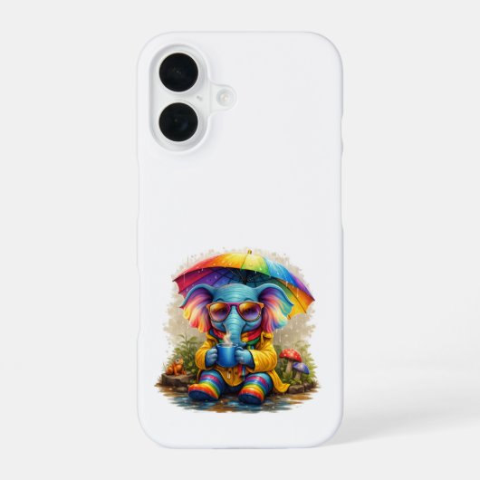 Cute Elephant Rainbow iPhone 16 Case Hoesje (Achterkant)