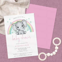 Cute Elephant Rainbow Pink Baby shower