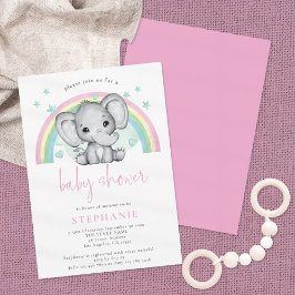 Cute Elephant Rainbow Pink Baby shower Kaart