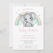 Cute Elephant Rainbow Pink Baby shower Kaart (Voorkant)