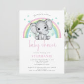 Cute Elephant Rainbow Pink Baby shower Kaart (Staand voorkant)