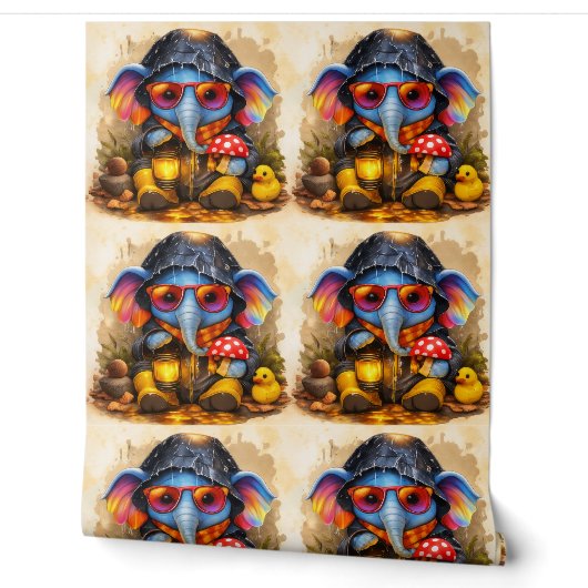 Cute Elephant Raincoat Pattern Wallpaper Behang (Afrollen)